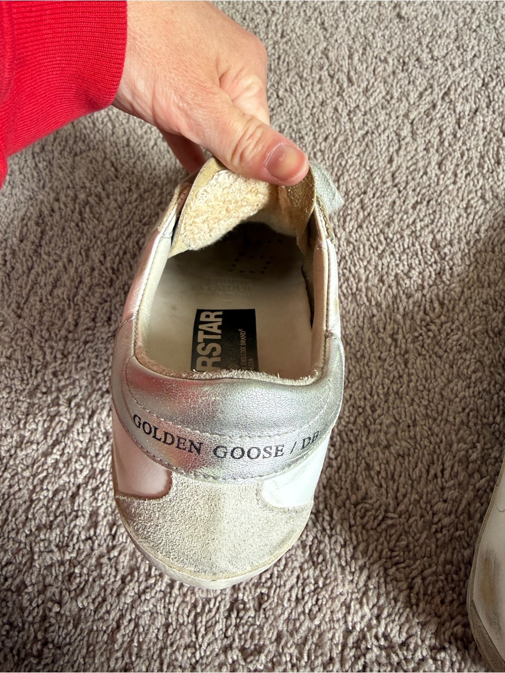 Golden Goose superstar distressed White Leather Sneakers with Gray Star - Picture 11 of 14